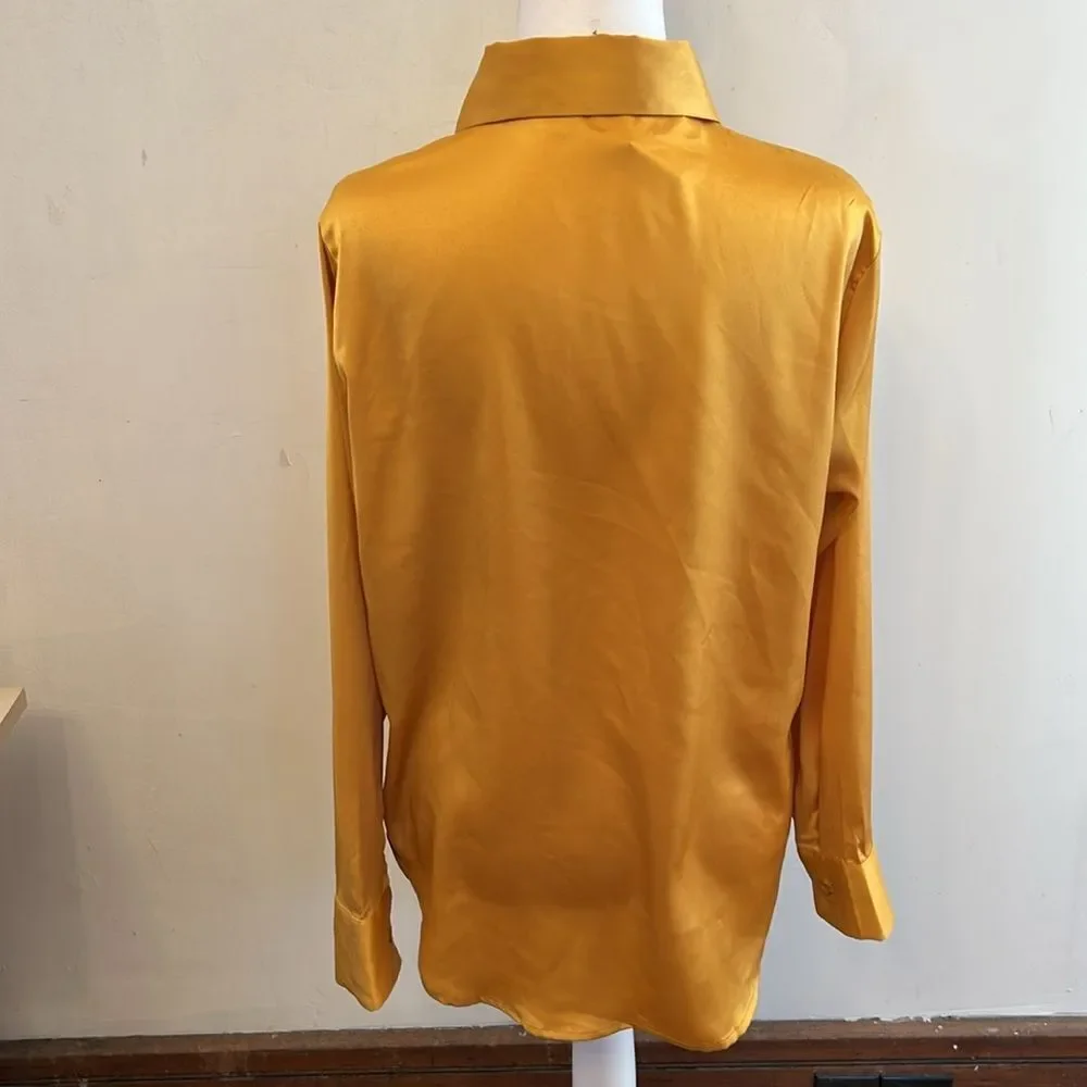 Mimosa gold long sleeve button front blouse Size S NWOT